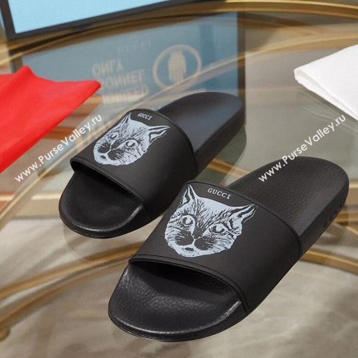 Gucci Logo Slide Sandals Cat Black 2019 (modeng-9060601)