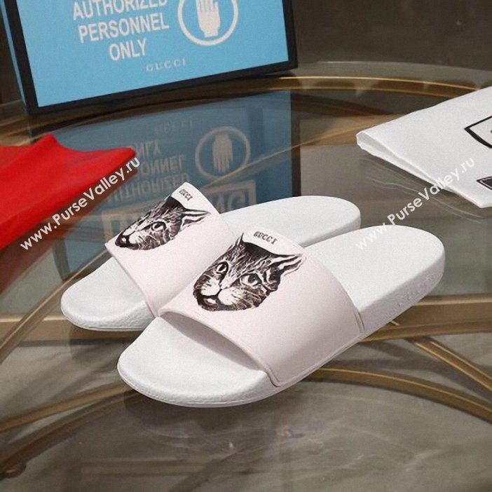 Gucci Logo Slide Sandals Cat White 2019 (modeng-9060602)