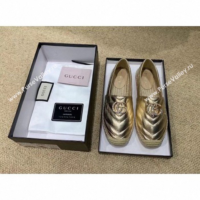 Gucci Glitter Espadrilles Gold With Crystal Double G 2019 (lirenfang-9061302)