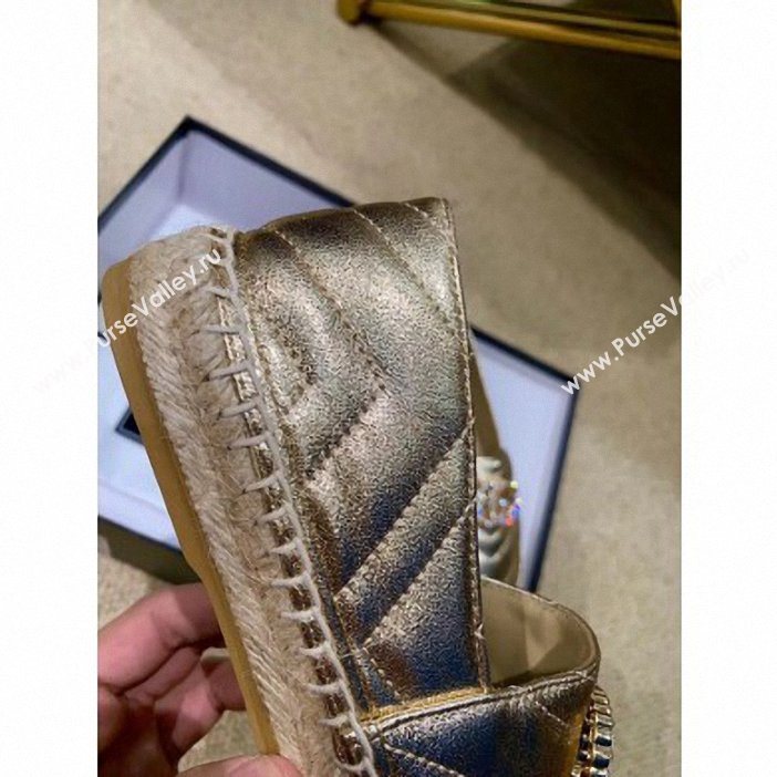 Gucci Glitter Espadrilles Gold With Crystal Double G 2019 (lirenfang-9061302)