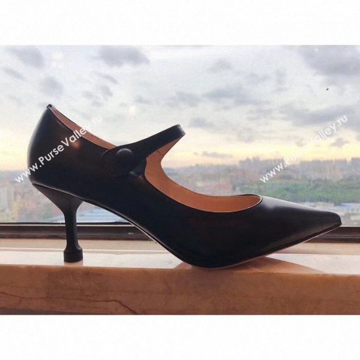 Prada Heel 6cm Strap with Button Pumps Leather Black 2019 (modeng-9061309)