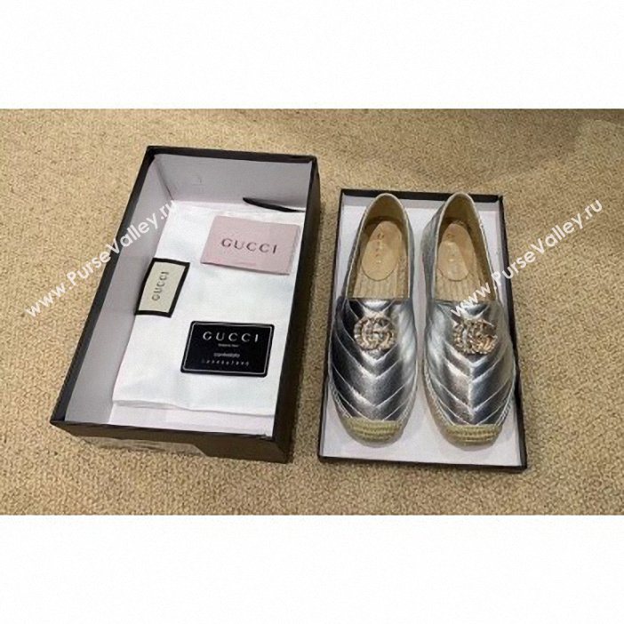 Gucci Glitter Espadrilles Silver With Crystal Double G 2019 (lirenfang-9061303)