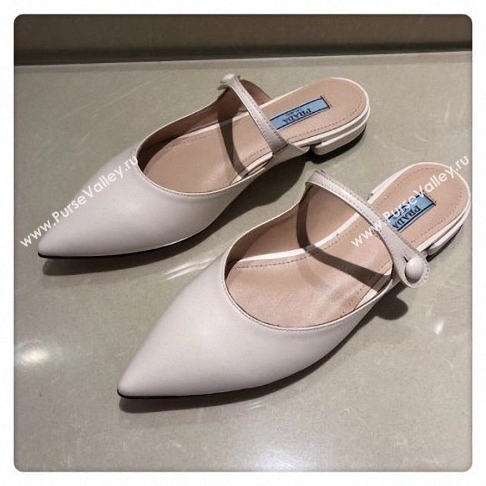 Prada Heel 1.5cm Strap with Button Mules Leather White 2019 (modeng-9061323)