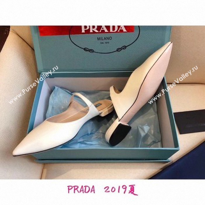 Prada Heel 1.5cm Strap with Button Mules Leather White 2019 (modeng-9061323)