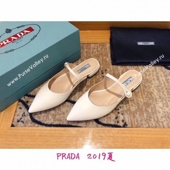 Prada Heel 1.5cm Strap with Button Mules Leather White 2019 (modeng-9061323)