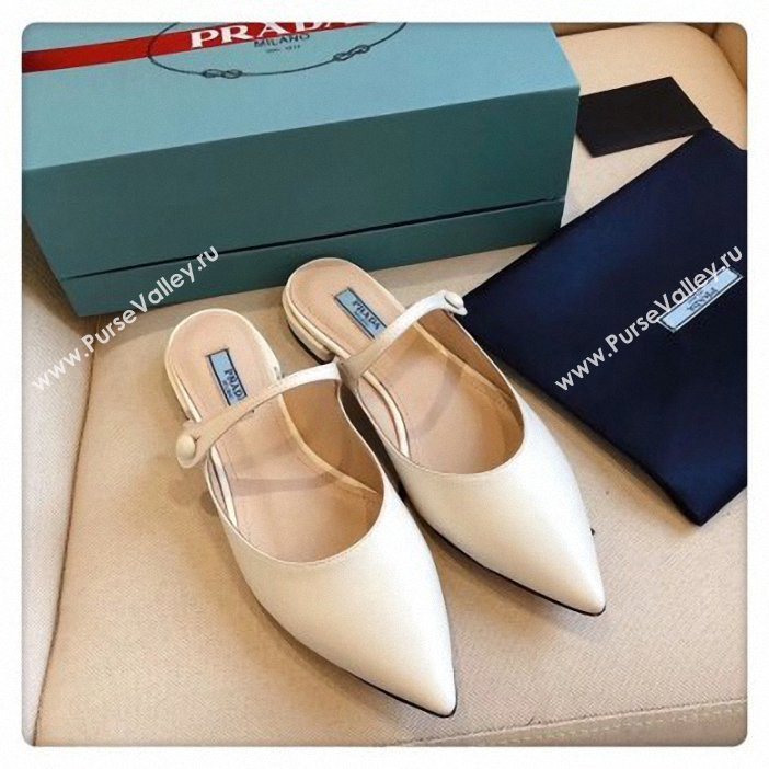 Prada Heel 1.5cm Strap with Button Mules Leather White 2019 (modeng-9061323)