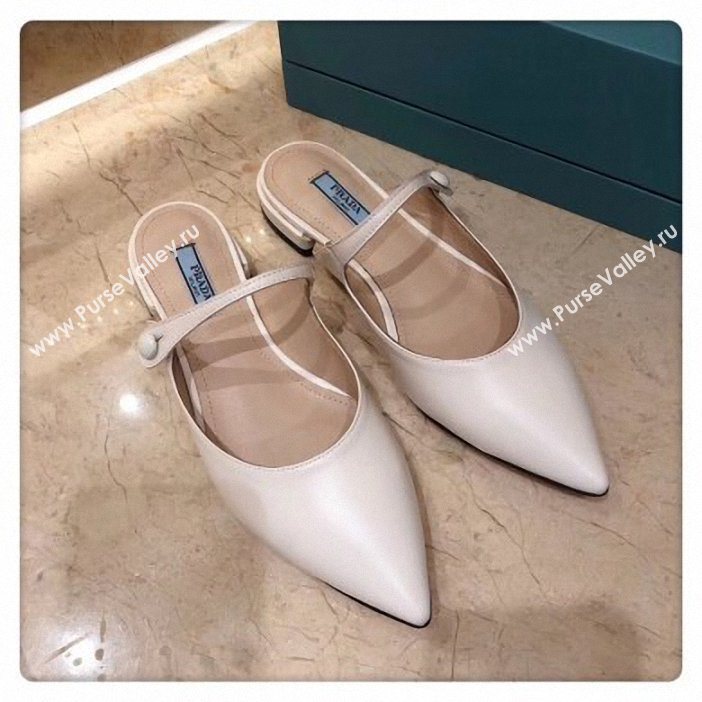 Prada Heel 1.5cm Strap with Button Mules Leather White 2019 (modeng-9061323)