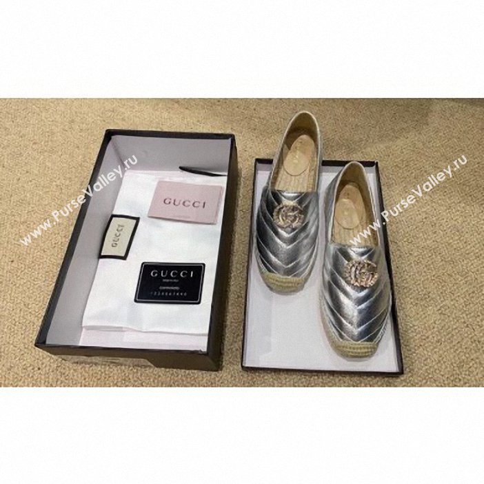 Gucci Glitter Espadrilles Silver With Crystal Double G 2019 (lirenfang-9061303)