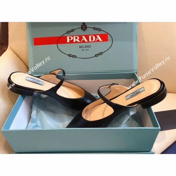 Prada Heel 1.5cm Strap with Button Mules Leather Black 2019 (modeng-9061322)