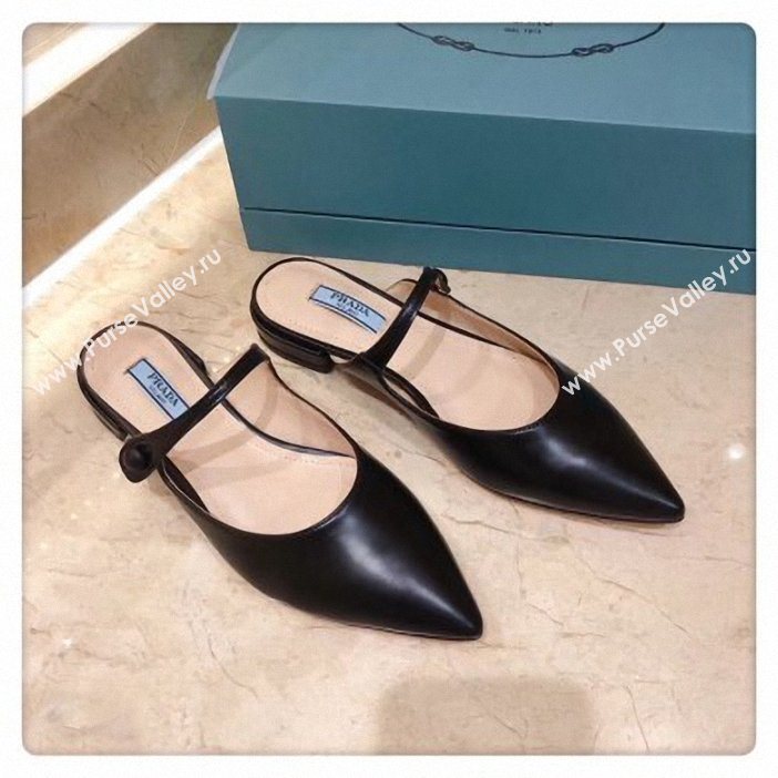 Prada Heel 1.5cm Strap with Button Mules Leather Black 2019 (modeng-9061322)