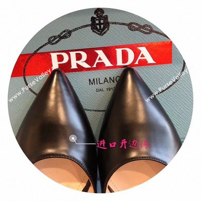 Prada Heel 1.5cm Strap with Button Mules Leather Black 2019 (modeng-9061322)