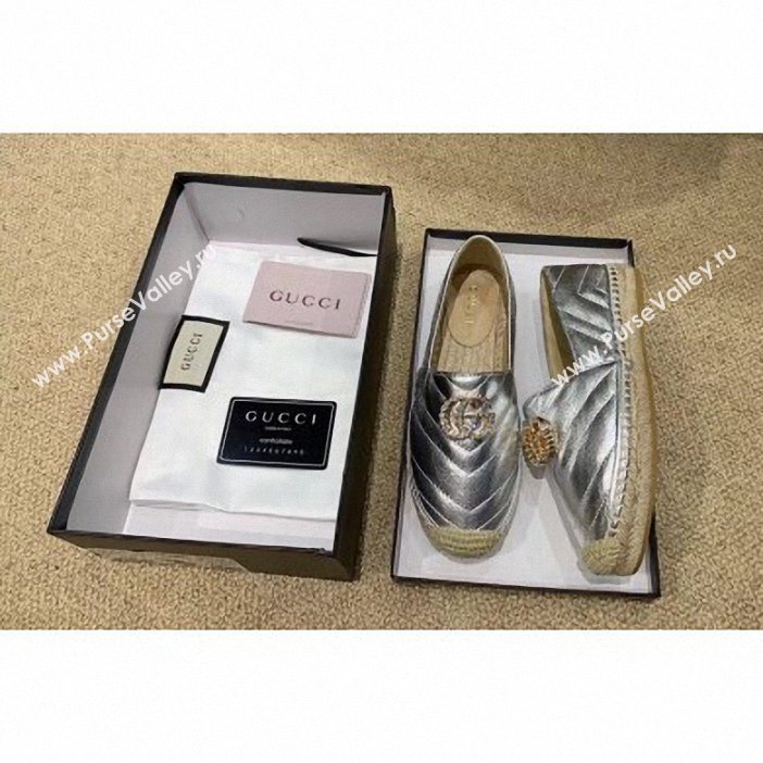 Gucci Glitter Espadrilles Silver With Crystal Double G 2019 (lirenfang-9061303)