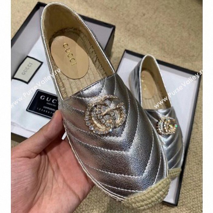 Gucci Glitter Espadrilles Silver With Crystal Double G 2019 (lirenfang-9061303)