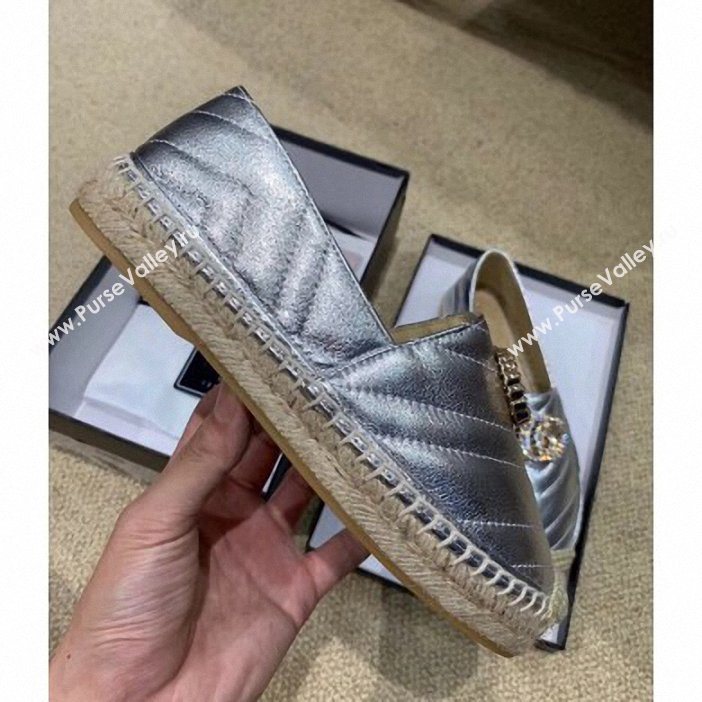 Gucci Glitter Espadrilles Silver With Crystal Double G 2019 (lirenfang-9061303)