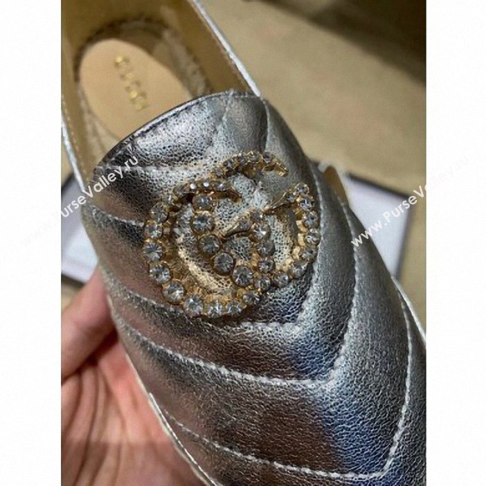 Gucci Glitter Espadrilles Silver With Crystal Double G 2019 (lirenfang-9061303)