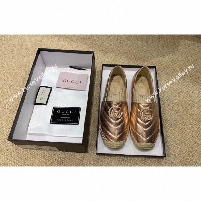 Gucci Glitter Espadrilles Pink Gold With Crystal Double G 2019 (lirenfang-9061304)