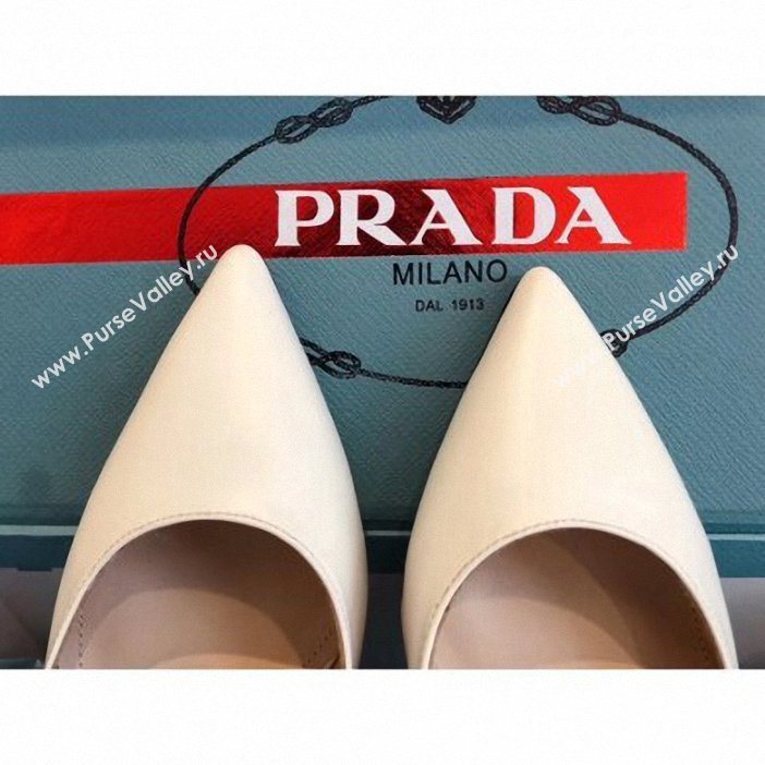 Prada Heel 6cm Strap with Button Mules Leather White 2019 (modeng-9061317)