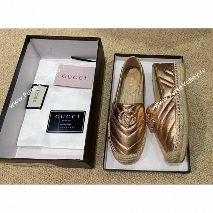 Gucci Glitter Espadrilles Pink Gold With Crystal Double G 2019 (lirenfang-9061304)