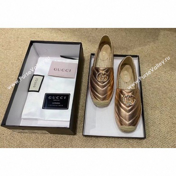 Gucci Glitter Espadrilles Pink Gold With Crystal Double G 2019 (lirenfang-9061304)