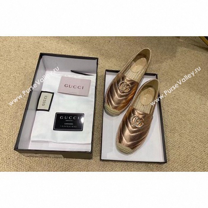 Gucci Glitter Espadrilles Pink Gold With Crystal Double G 2019 (lirenfang-9061304)