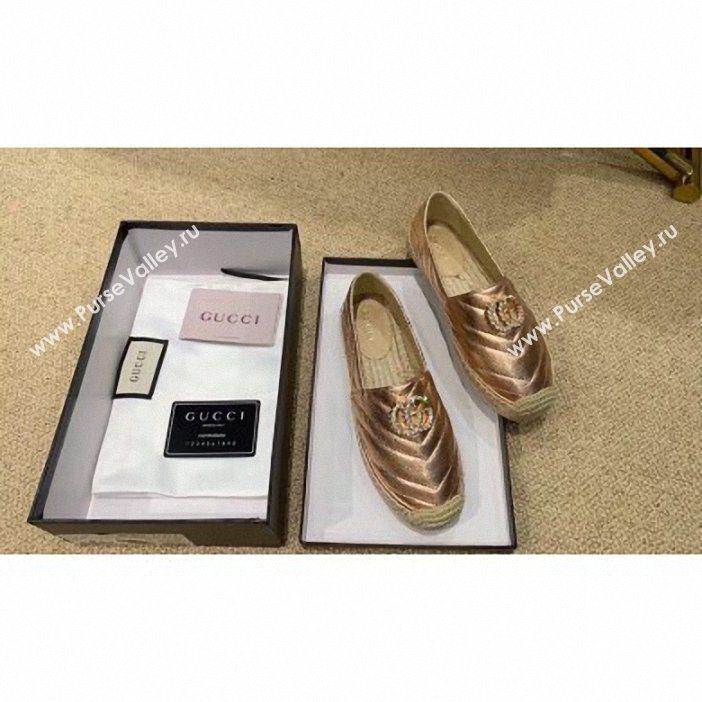 Gucci Glitter Espadrilles Pink Gold With Crystal Double G 2019 (lirenfang-9061304)