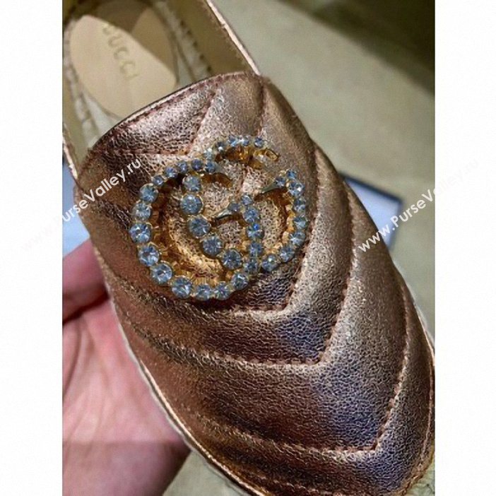 Gucci Glitter Espadrilles Pink Gold With Crystal Double G 2019 (lirenfang-9061304)