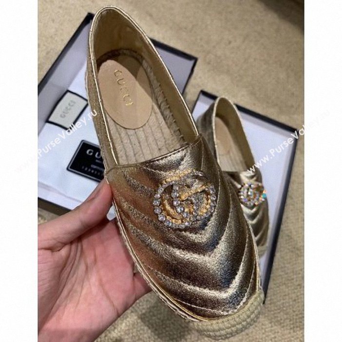 Gucci Glitter Espadrilles Gold With Crystal Double G 2019 (lirenfang-9061302)