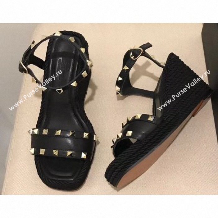 Valentino Heel 8.5cm Wedge Sandals Black With Studs 2019 (modeng-9061301)