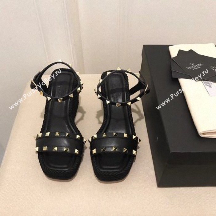 Valentino Heel 8.5cm Wedge Sandals Black With Studs 2019 (modeng-9061301)