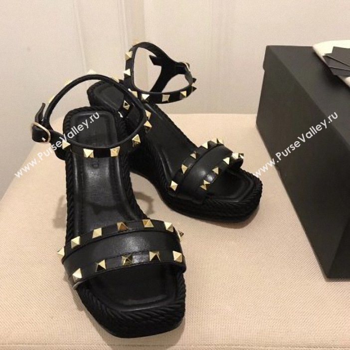 Valentino Heel 8.5cm Wedge Sandals Black With Studs 2019 (modeng-9061301)