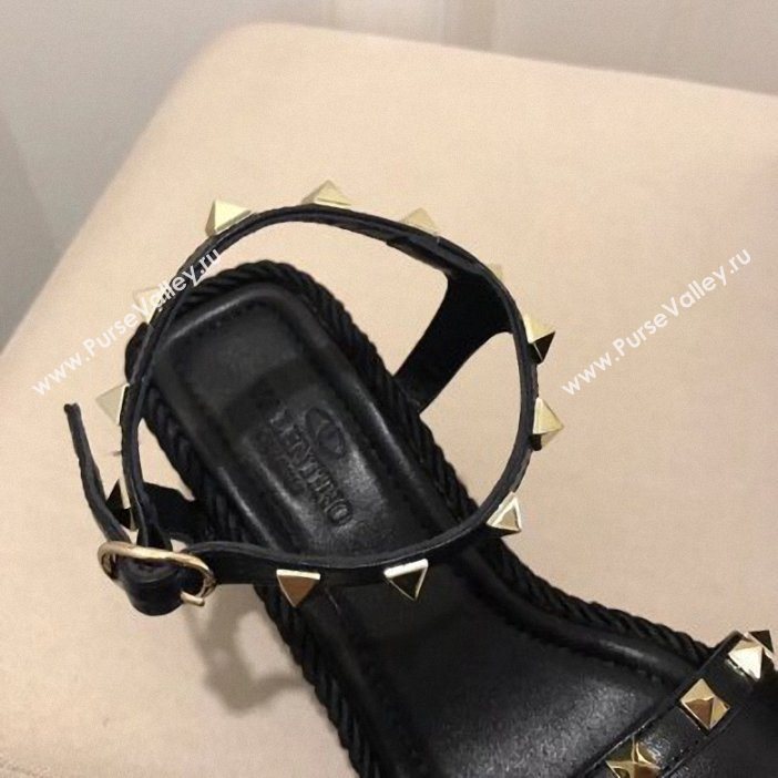 Valentino Heel 8.5cm Wedge Sandals Black With Studs 2019 (modeng-9061301)