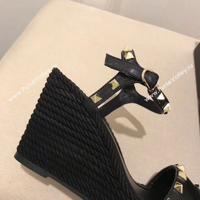 Valentino Heel 8.5cm Wedge Sandals Black With Studs 2019 (modeng-9061301)