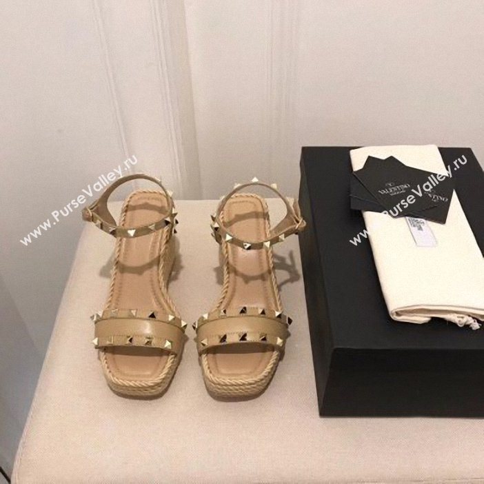 Valentino Heel 8.5cm Wedge Sandals Beige With Studs 2019 (modeng-9061302)