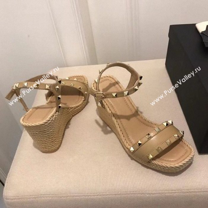 Valentino Heel 8.5cm Wedge Sandals Beige With Studs 2019 (modeng-9061302)