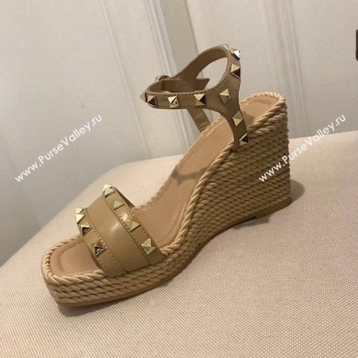 Valentino Heel 8.5cm Wedge Sandals Beige With Studs 2019 (modeng-9061302)