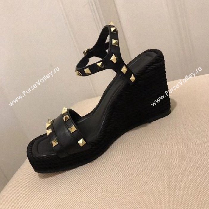 Valentino Heel 8.5cm Wedge Sandals Black With Studs 2019 (modeng-9061301)