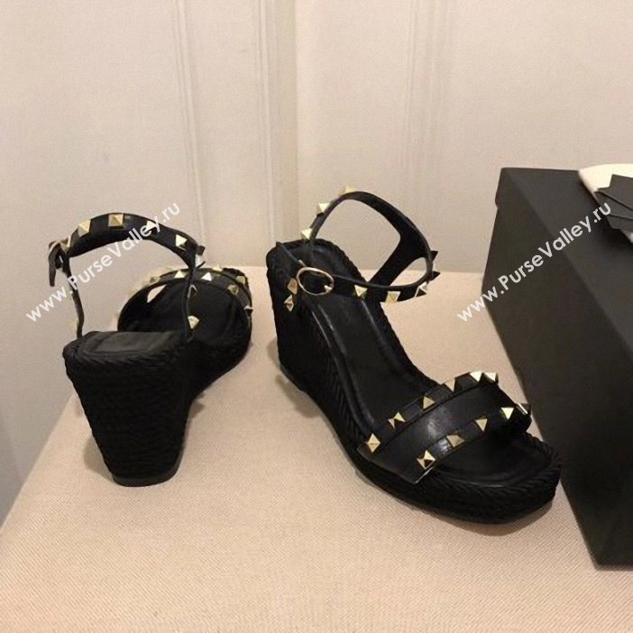 Valentino Heel 8.5cm Wedge Sandals Black With Studs 2019 (modeng-9061301)