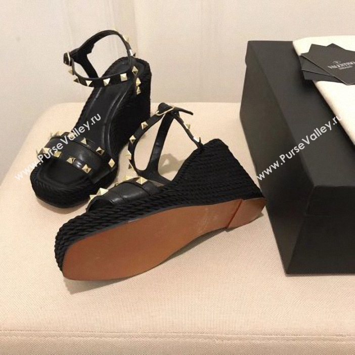 Valentino Heel 8.5cm Wedge Sandals Black With Studs 2019 (modeng-9061301)