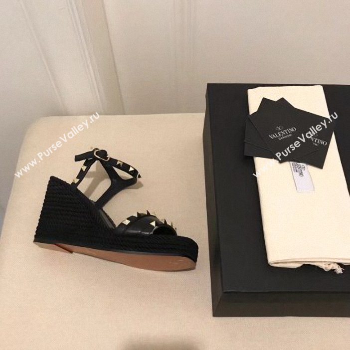 Valentino Heel 8.5cm Wedge Sandals Black With Studs 2019 (modeng-9061301)