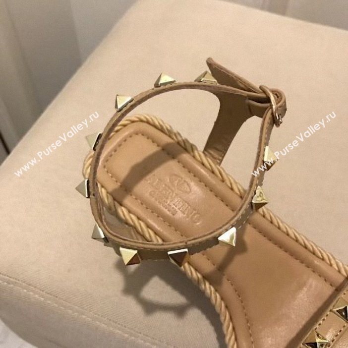 Valentino Heel 8.5cm Wedge Sandals Beige With Studs 2019 (modeng-9061302)