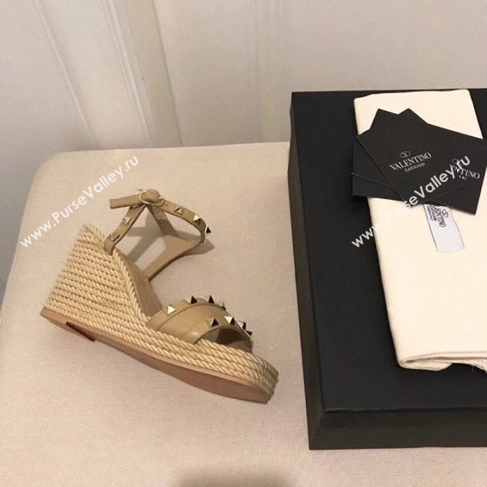 Valentino Heel 8.5cm Wedge Sandals Beige With Studs 2019 (modeng-9061302)