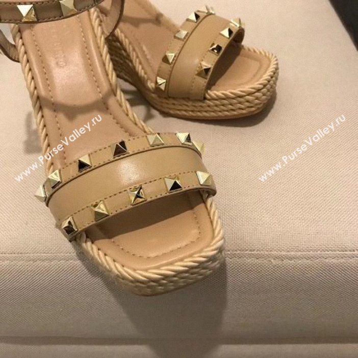 Valentino Heel 8.5cm Wedge Sandals Beige With Studs 2019 (modeng-9061302)