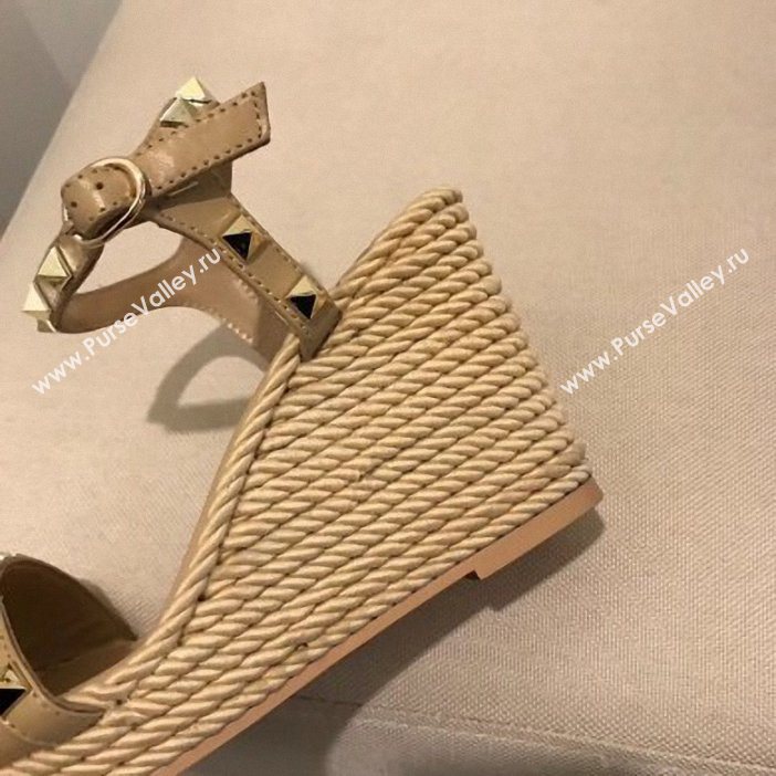 Valentino Heel 8.5cm Wedge Sandals Beige With Studs 2019 (modeng-9061302)