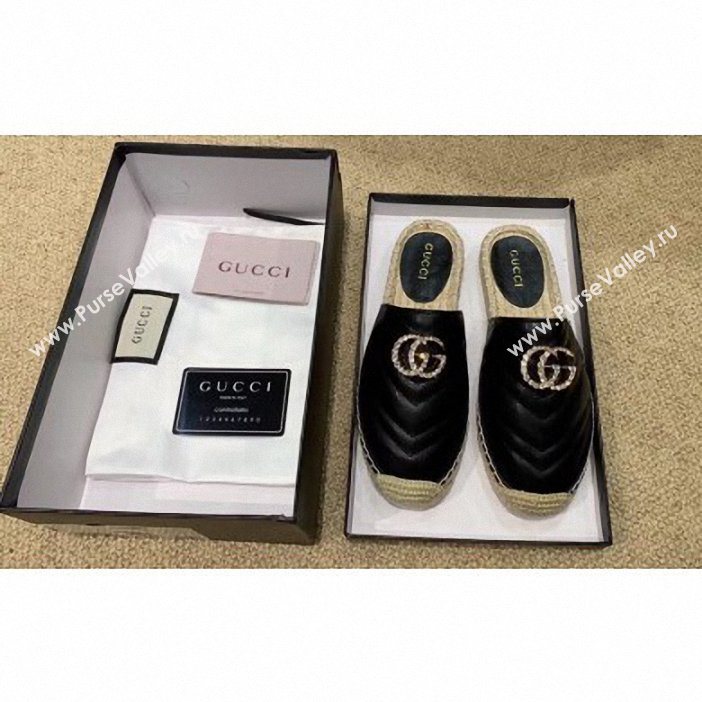 Gucci Glitter Espadrilles Slippers Black With Crystal Double G 2019 (lirenfang-9061305)