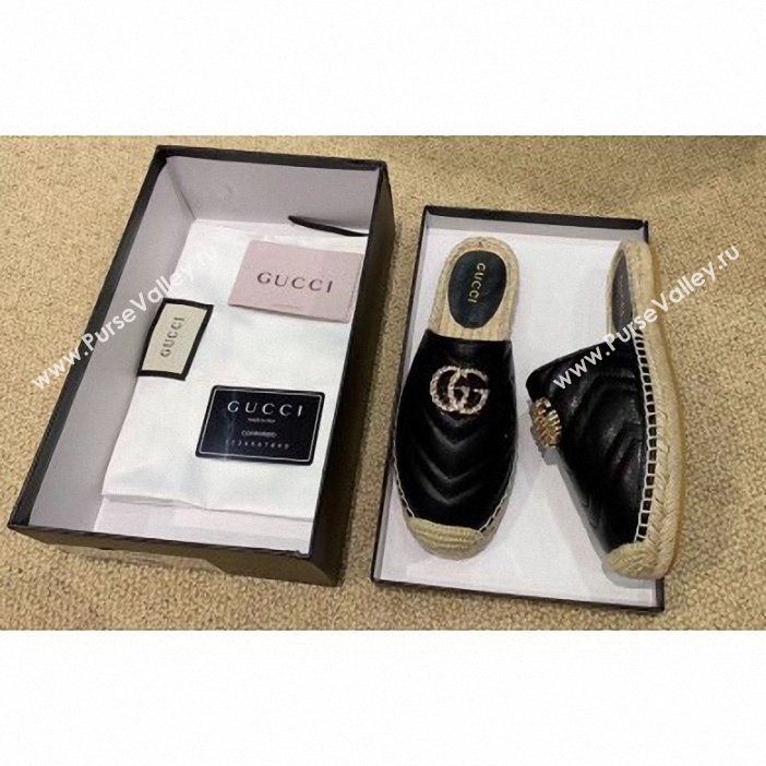 Gucci Glitter Espadrilles Slippers Black With Crystal Double G 2019 (lirenfang-9061305)