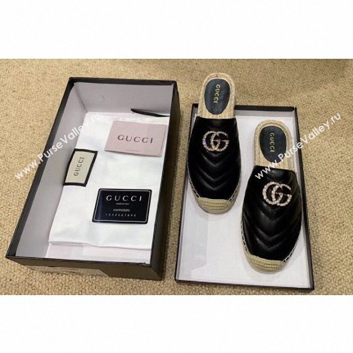 Gucci Glitter Espadrilles Slippers Black With Crystal Double G 2019 (lirenfang-9061305)