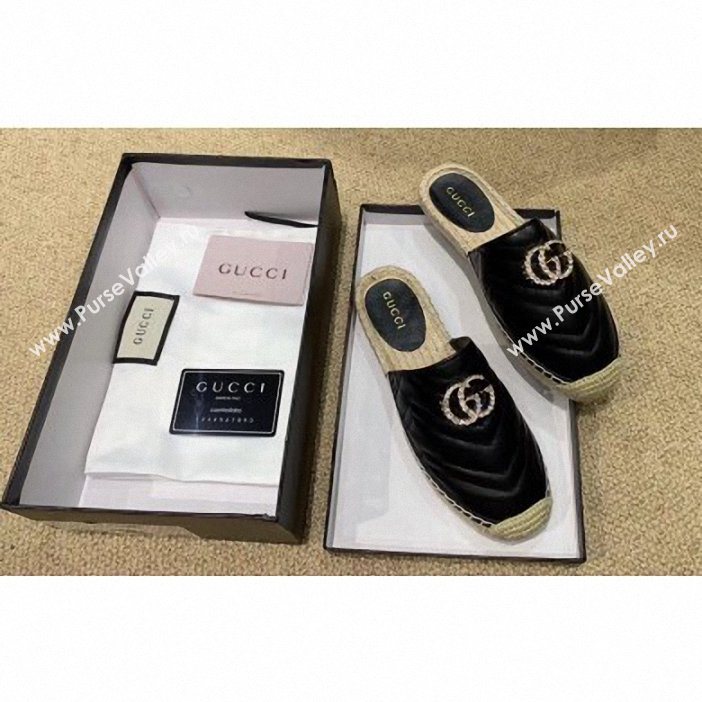 Gucci Glitter Espadrilles Slippers Black With Crystal Double G 2019 (lirenfang-9061305)