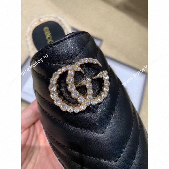 Gucci Glitter Espadrilles Slippers Black With Crystal Double G 2019 (lirenfang-9061305)