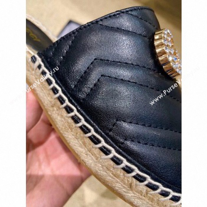 Gucci Glitter Espadrilles Slippers Black With Crystal Double G 2019 (lirenfang-9061305)