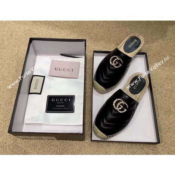 Gucci Glitter Espadrilles Slippers Black With Crystal Double G 2019 (lirenfang-9061305)